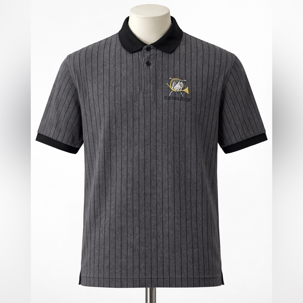 Vintage BOAST Polo Shirt Mens Gray Black Striped 100% Cotton Preppy 80s 90s Sz M - Picture 10 of 10